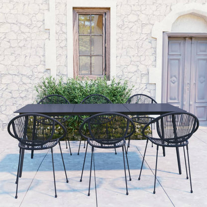 7 pcs conjunto de jantar para jardim vime de PVC preto