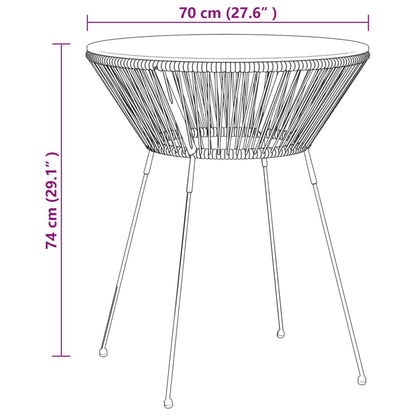 3 pcs conjunto de jantar para jardim vime de PVC preto