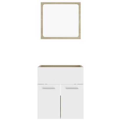 2 pcs conj. móveis casa de banho contraplacado branco/carvalho