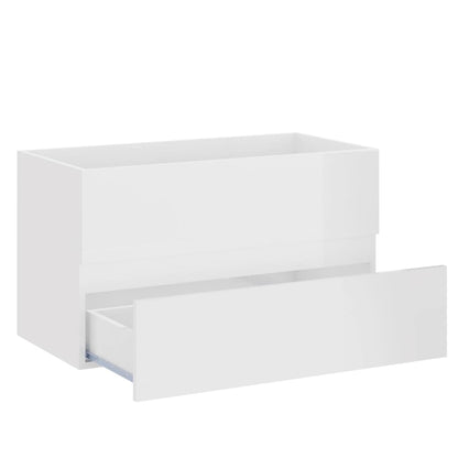 2 pcs conj. móveis casa de banho contraplacado branco brilhante