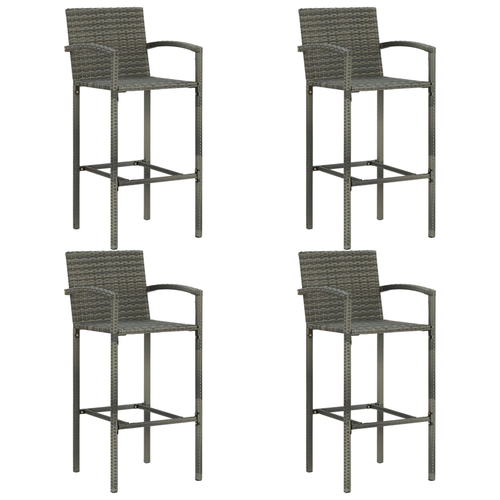 5 pcs conjunto de bar para jardim vime PE cinzento