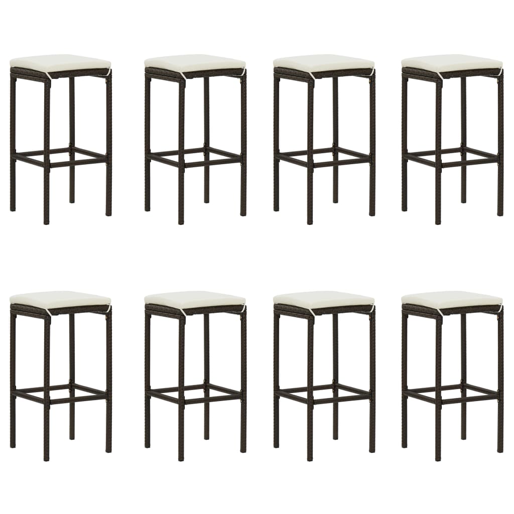 9 pcs conjunto de bar p/ jardim com almofadões vime PE castanho