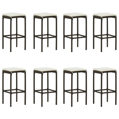 9 pcs conjunto de bar p/ jardim com almofadões vime PE castanho