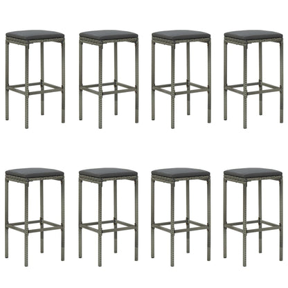 9 pcs conjunto de bar p/ jardim c/ almofadões vime PE cinzento