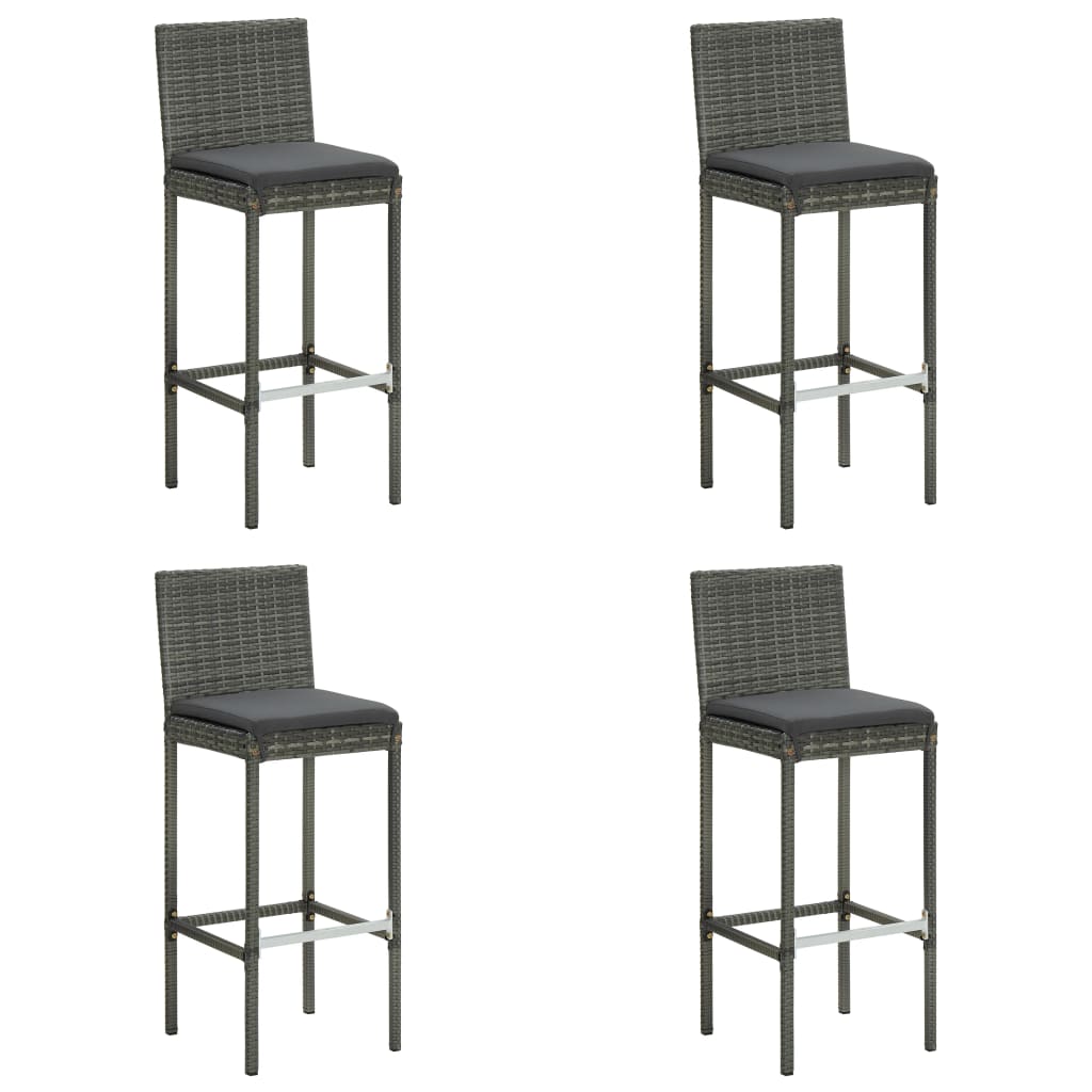 5 pcs conjunto de bar p/ exterior + almofadões vime PE cinzento