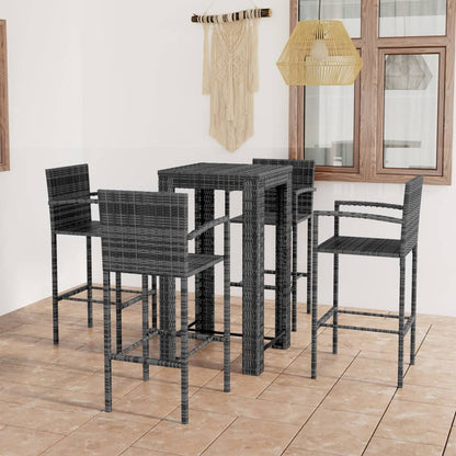 5 pcs conjunto de bar exterior c/ apoio de braços vime PE cinza