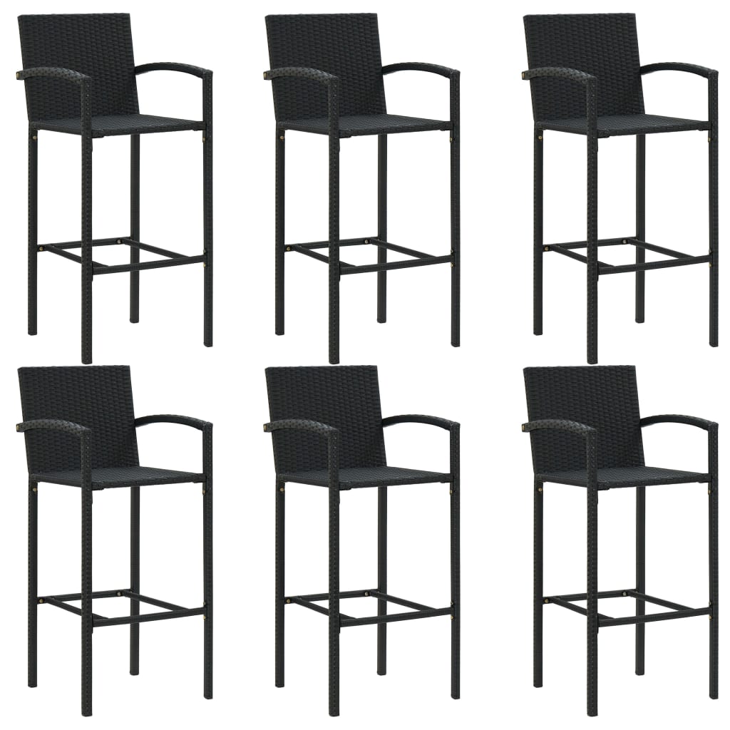 Conjunto de bar exterior c/ apoio de braços 7 pcs vime PE preto