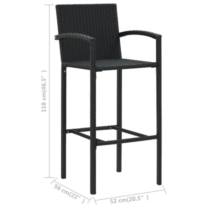 Conjunto de bar exterior c/ apoio de braços 7 pcs vime PE preto