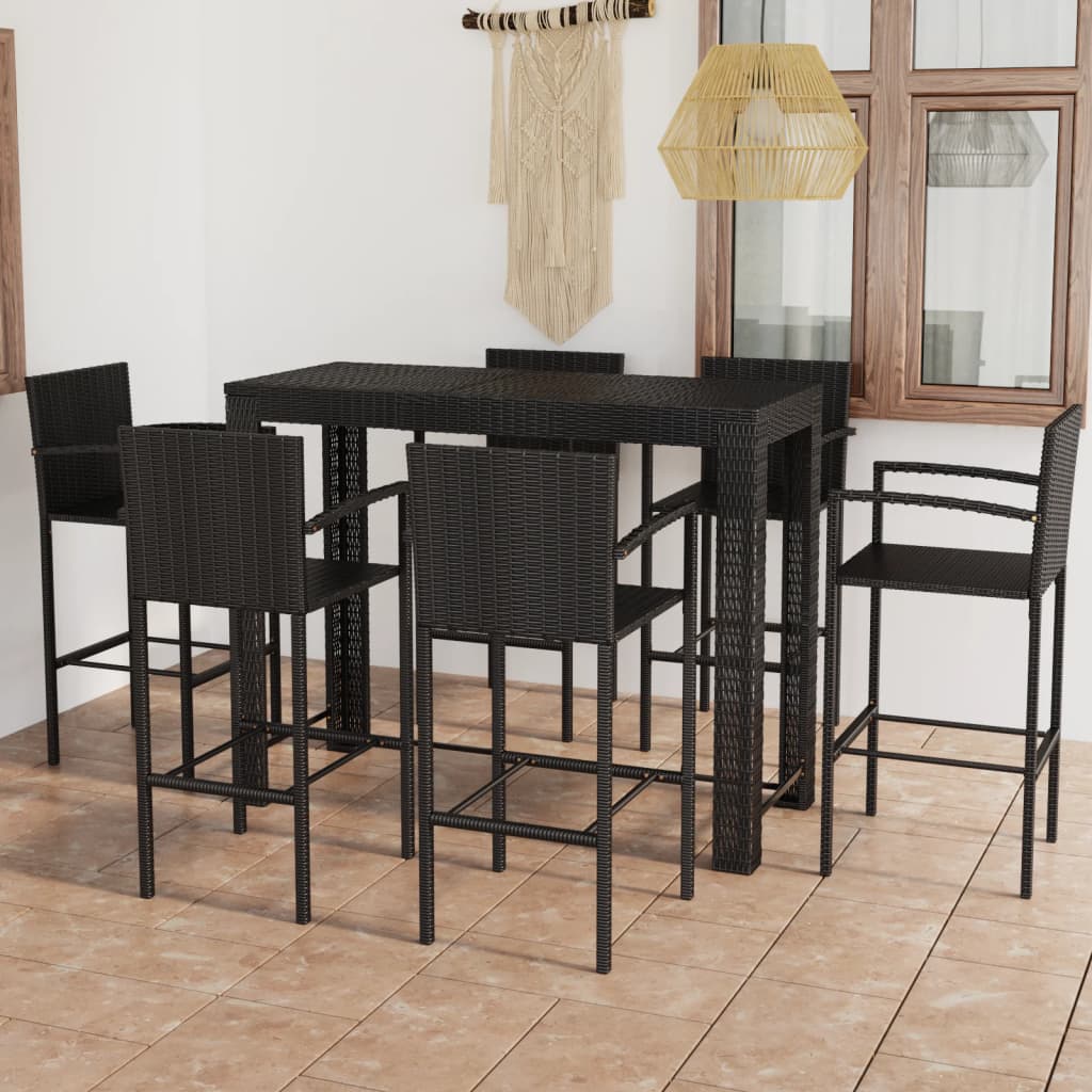 Conjunto de bar exterior c/ apoio de braços 7 pcs vime PE preto