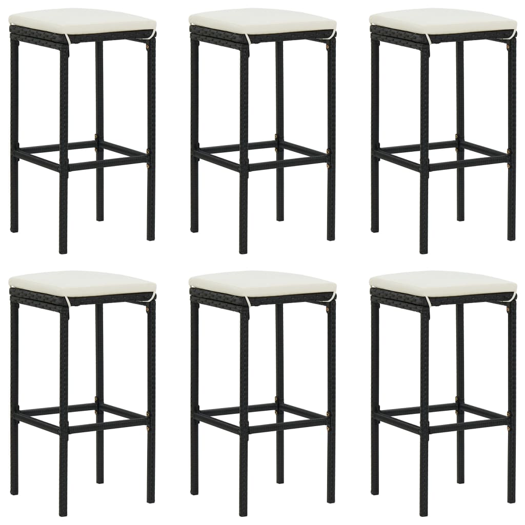 7 pcs conjunto de bar p/ jardim c/ almofadões vime PE preto