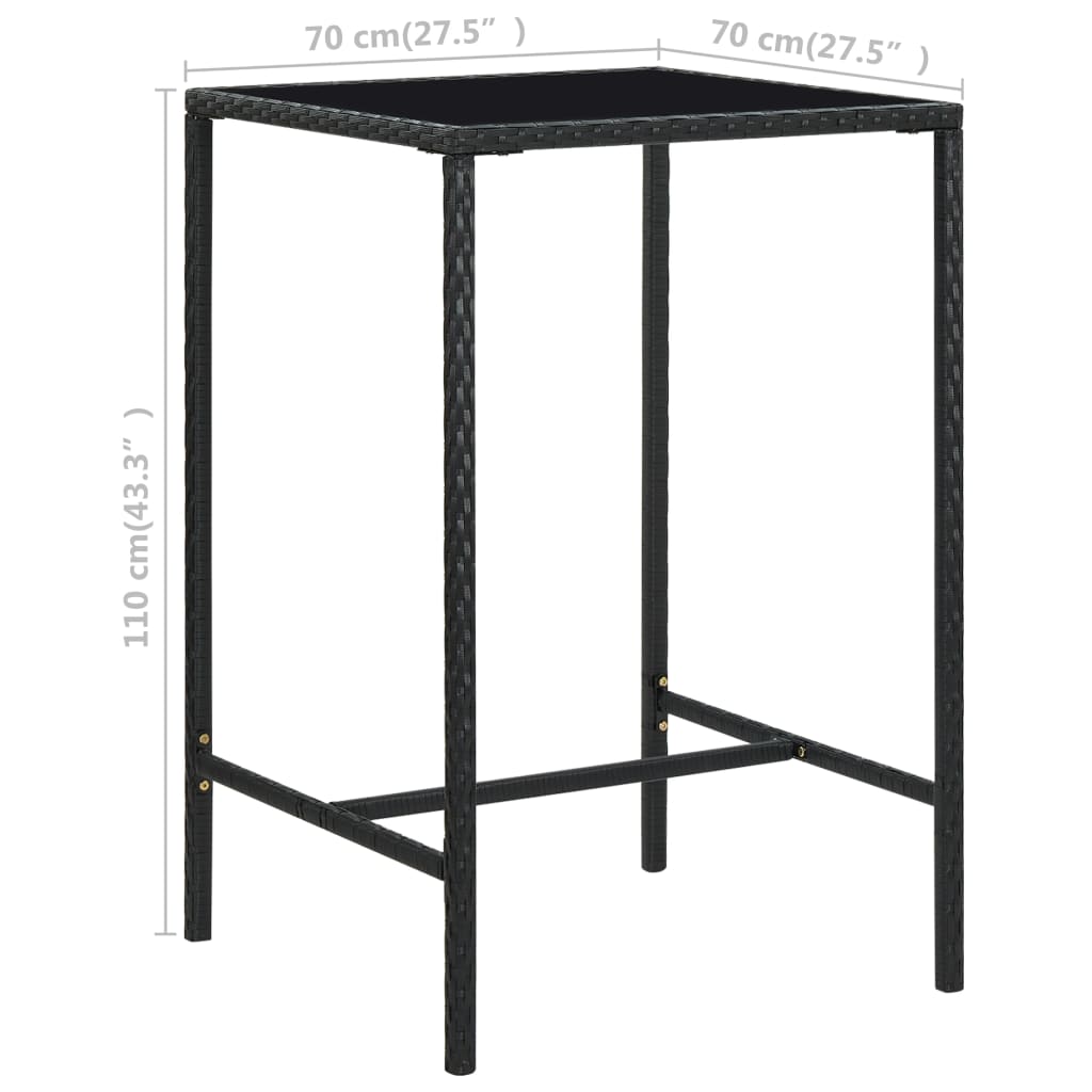 3 pcs conjunto de bar para jardim vime PE preto