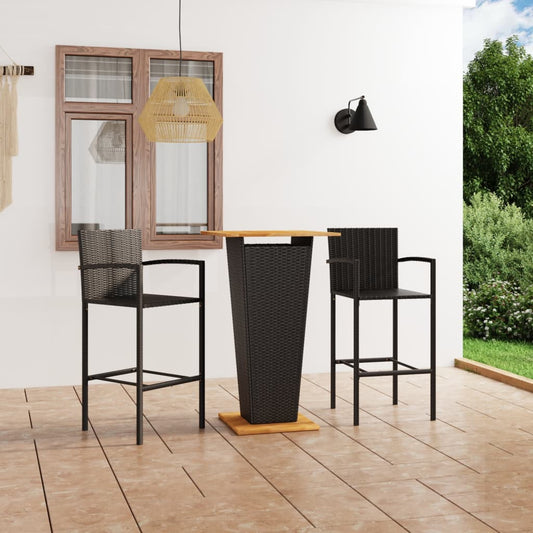 3 pcs conjunto de bar para jardim preto