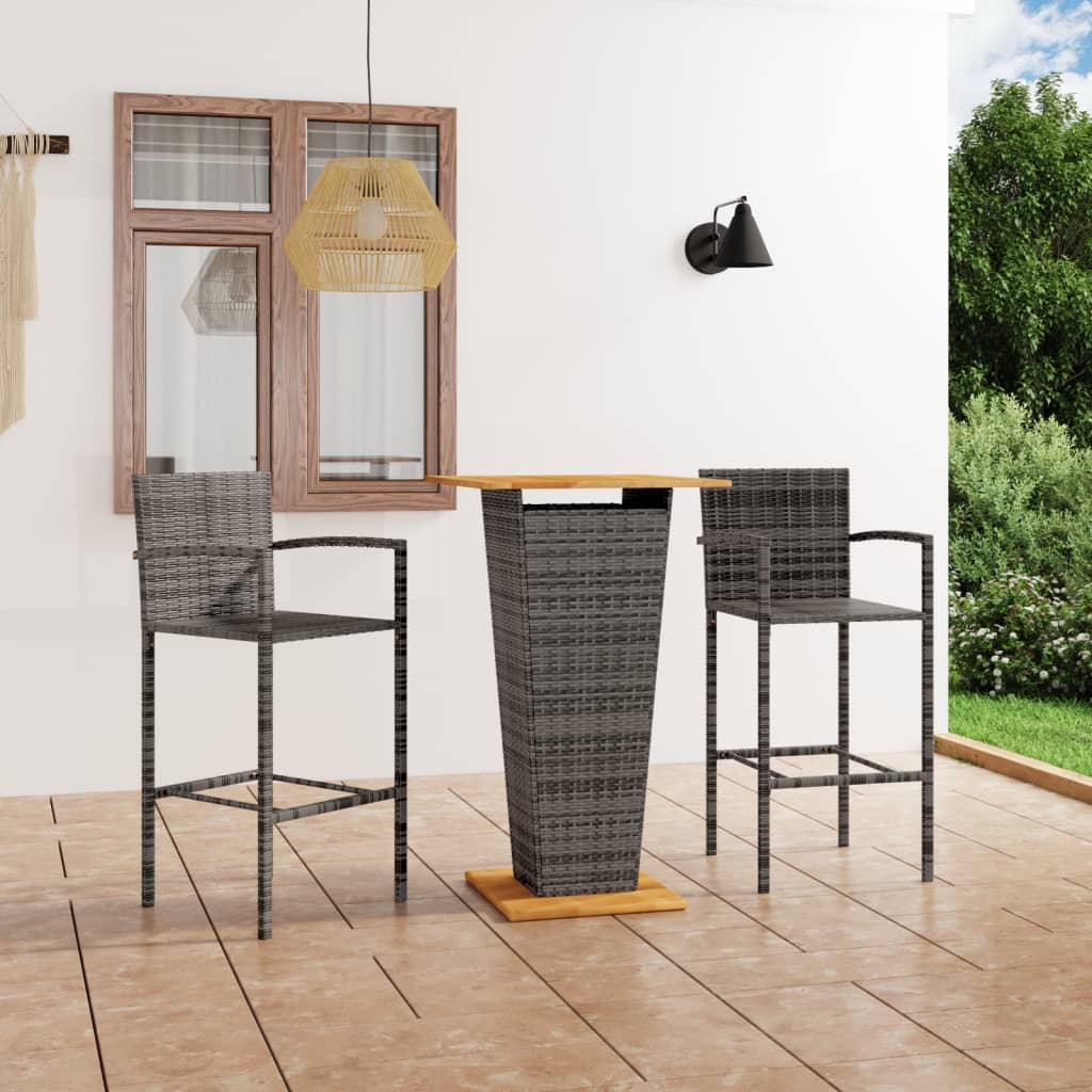 3 pcs conjunto de bar para jardim cinzento