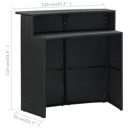 3 pcs conjunto de bar para jardim preto