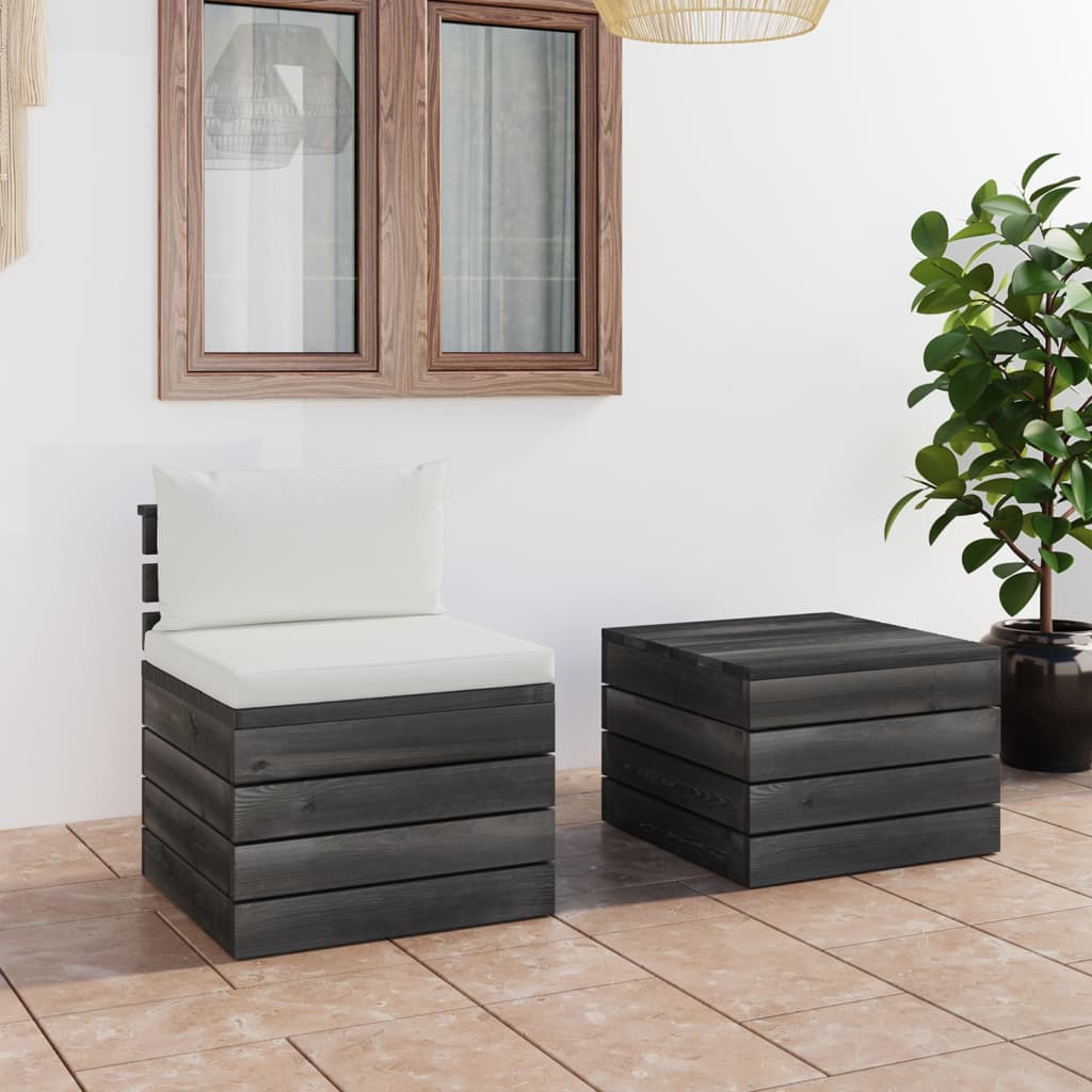 2 pcs conjunto lounge de paletes com almofadões pinho maciço