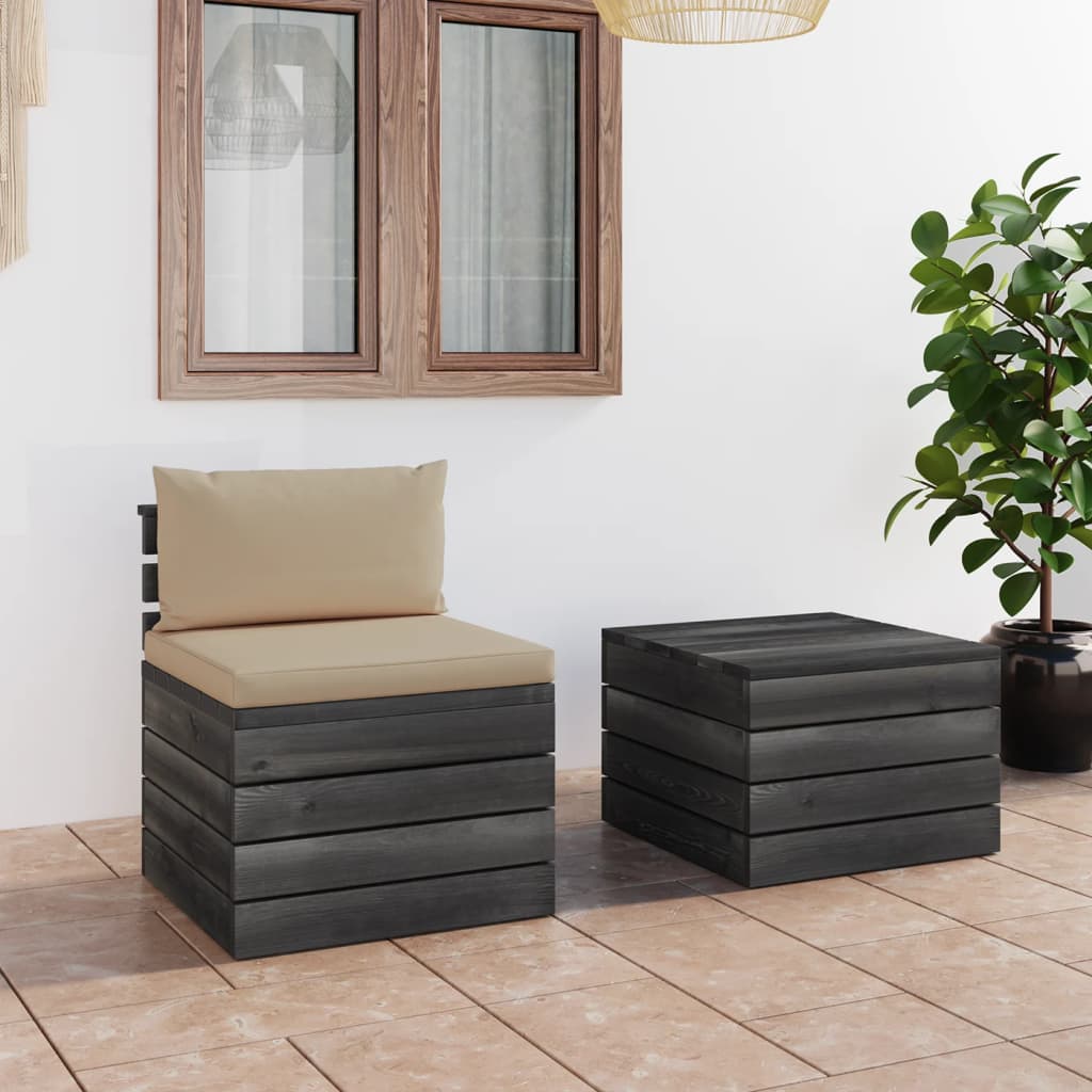 2 pcs conjunto lounge de paletes com almofadões pinho maciço