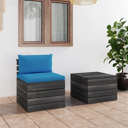 2 pcs conjunto lounge de paletes com almofadões pinho maciço