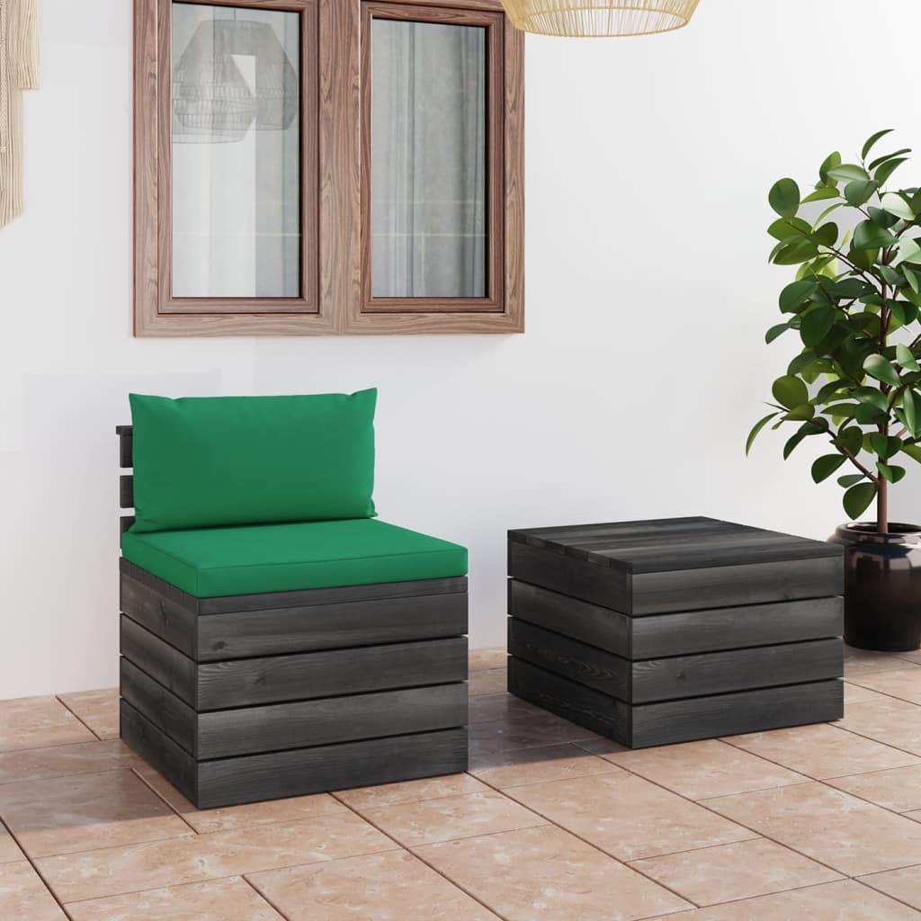 2 pcs conjunto lounge de paletes com almofadões pinho maciço