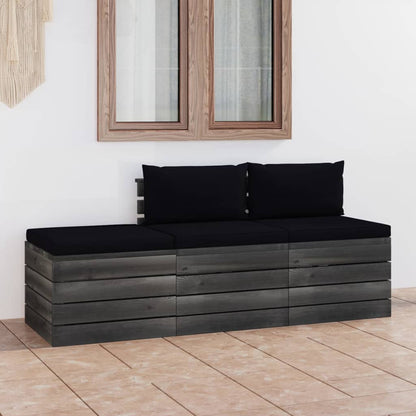 3 pcs conjunto lounge de paletes + almofadões madeira de pinho