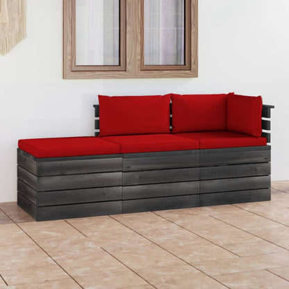 3 pcs conjunto lounge de paletes + almofadões madeira de pinho