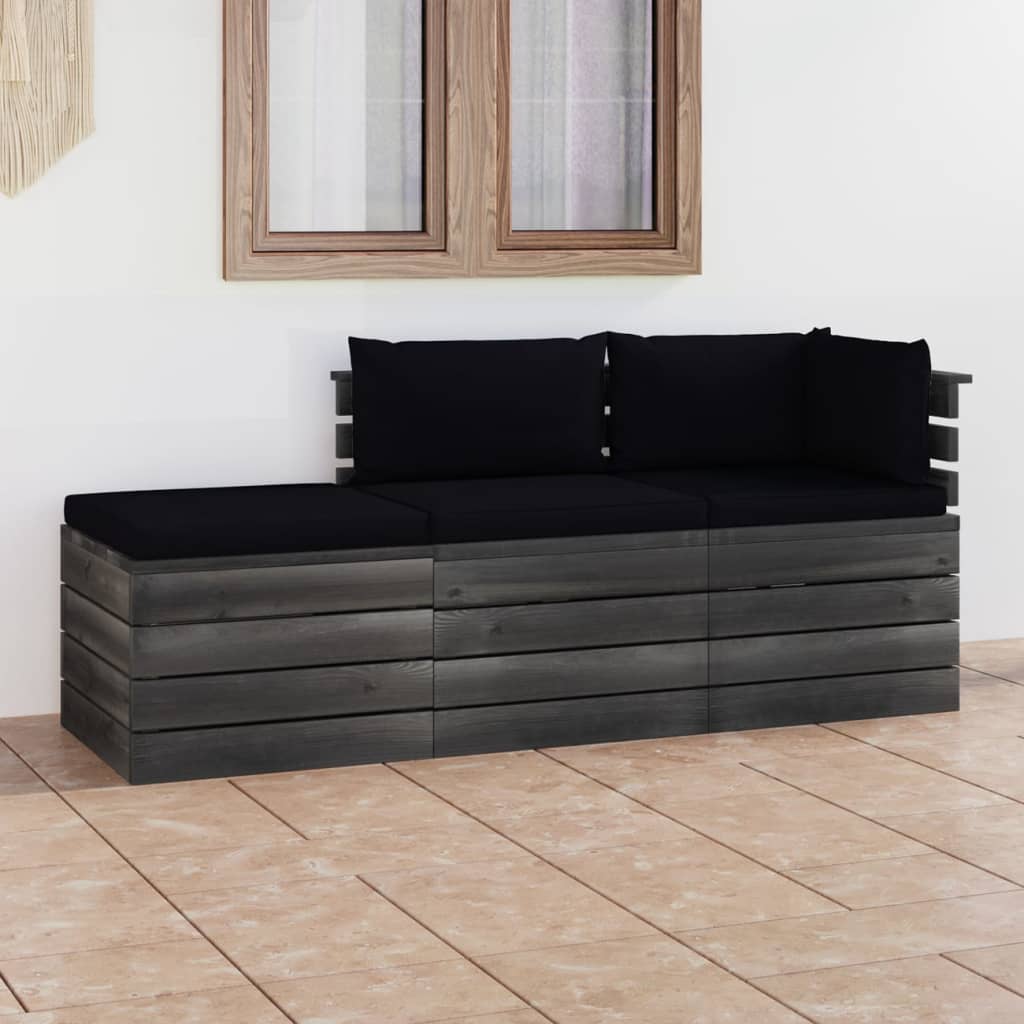 3 pcs conjunto lounge de paletes + almofadões madeira de pinho