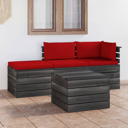 4 pcs conjunto lounge de paletes + almofadões madeira de pinho