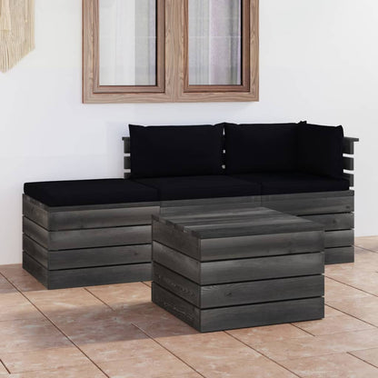 4 pcs conjunto lounge de paletes + almofadões madeira de pinho