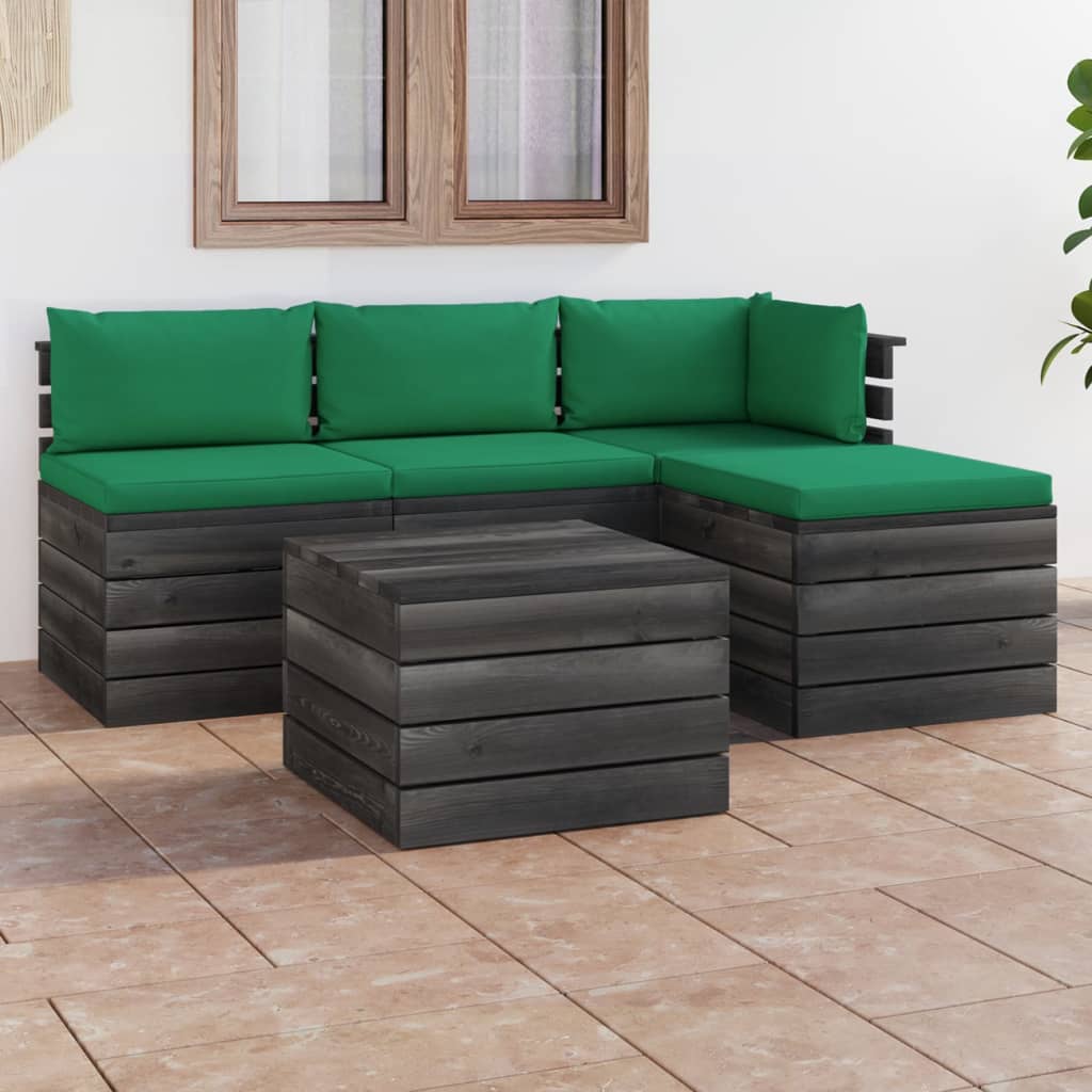 5 pcs conjunto lounge de paletes + almofadões madeira de pinho