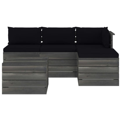 5 pcs conjunto lounge de paletes + almofadões madeira de pinho