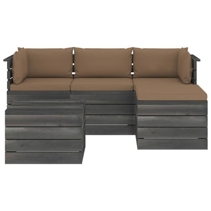 5 pcs conjunto lounge de paletes + almofadões madeira de pinho