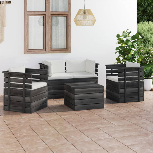 5 pcs conjunto lounge de paletes com almofadões pinho maciço