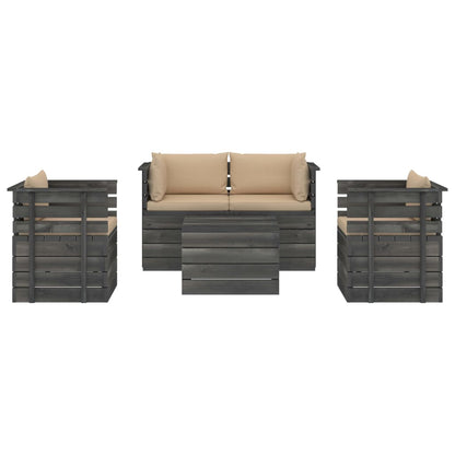 5 pcs conjunto lounge de paletes com almofadões pinho maciço