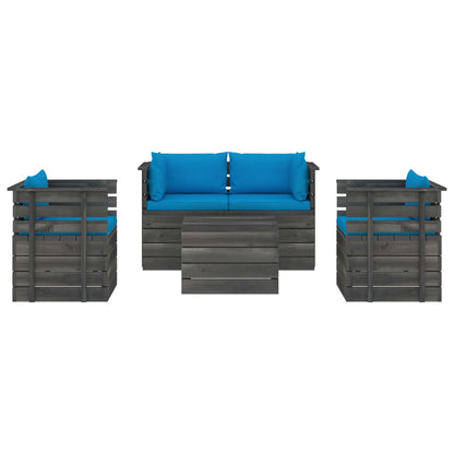 5 pcs conjunto lounge de paletes com almofadões pinho maciço