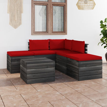 6 pcs conjunto lounge de paletes com almofadões pinho maciço