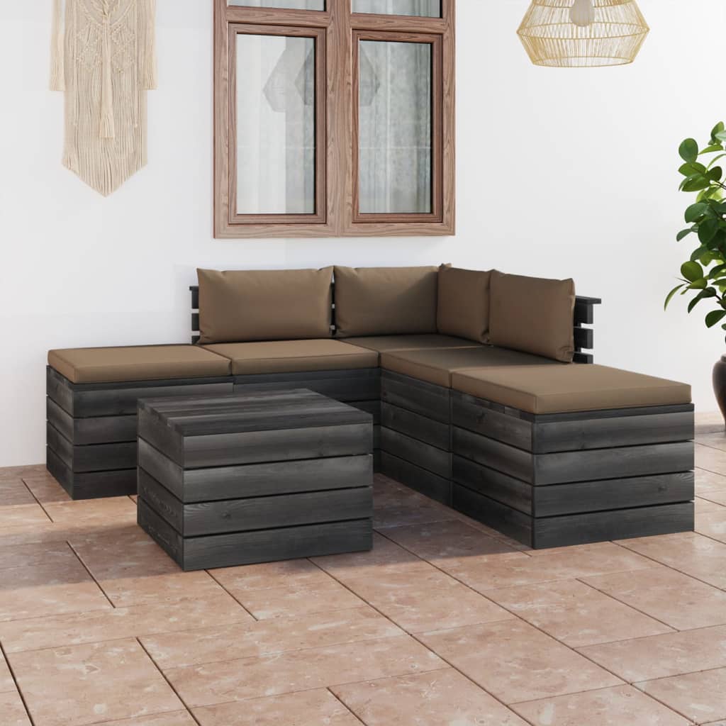 6 pcs conjunto lounge de paletes com almofadões pinho maciço