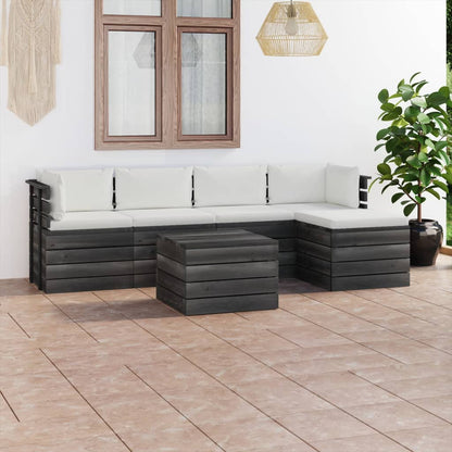 6 pcs conjunto lounge de paletes com almofadões pinho maciço