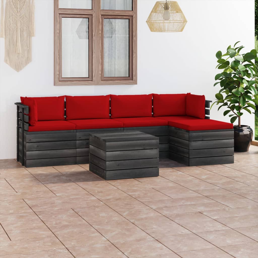 6 pcs conjunto lounge de paletes com almofadões pinho maciço