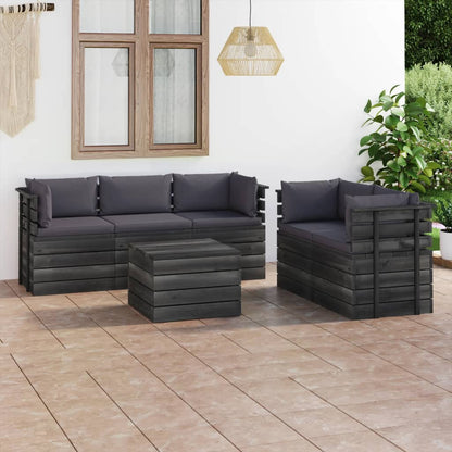 6 pcs conjunto lounge de paletes com almofadões pinho maciço