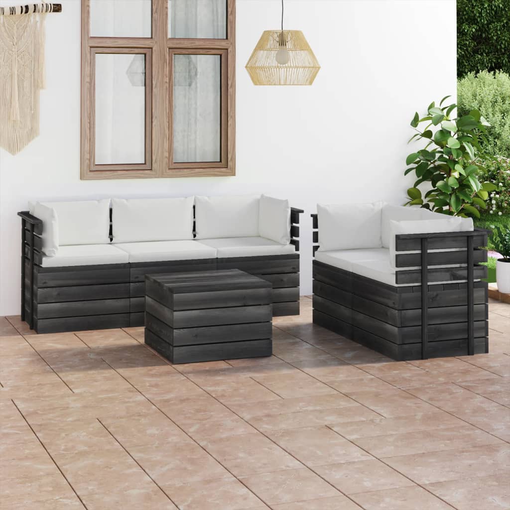 6 pcs conjunto lounge de paletes com almofadões pinho maciço