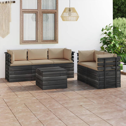 6 pcs conjunto lounge de paletes com almofadões pinho maciço