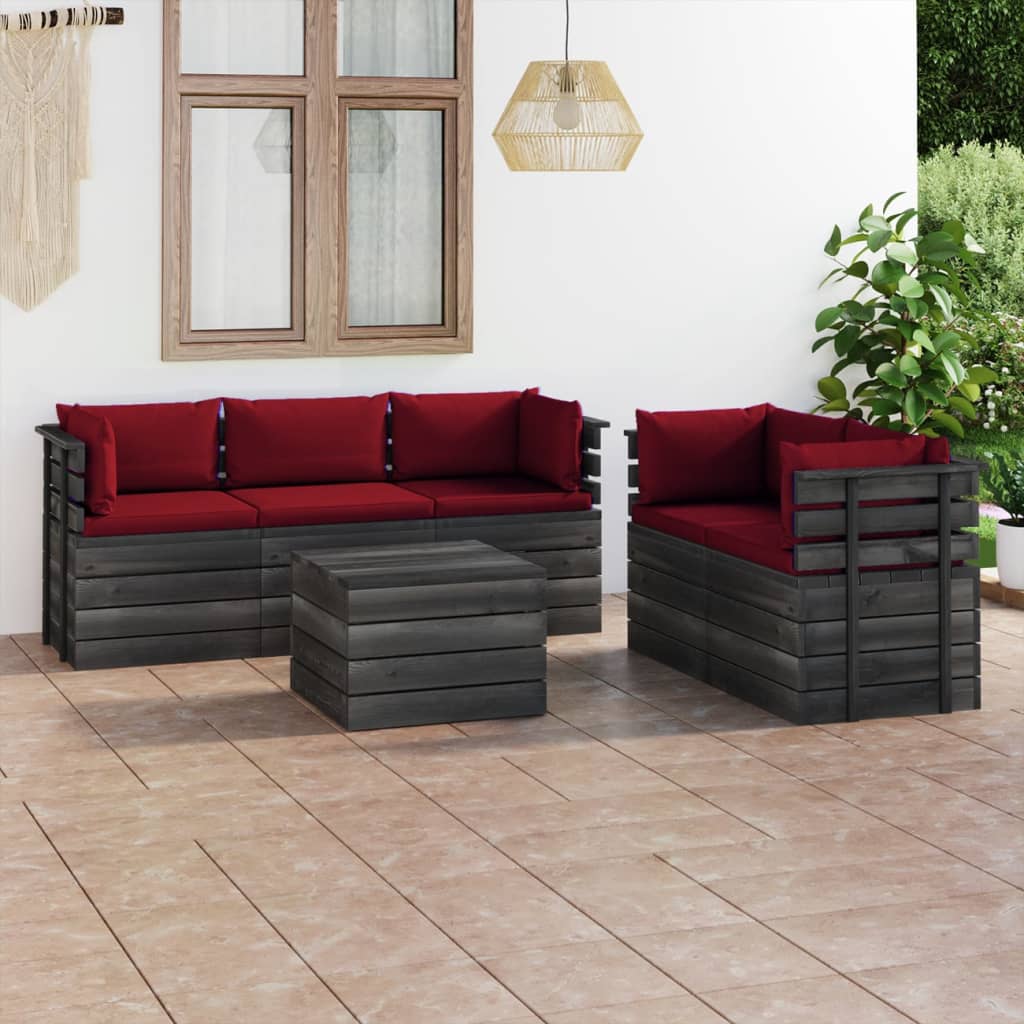 6 pcs conjunto lounge de paletes com almofadões pinho maciço