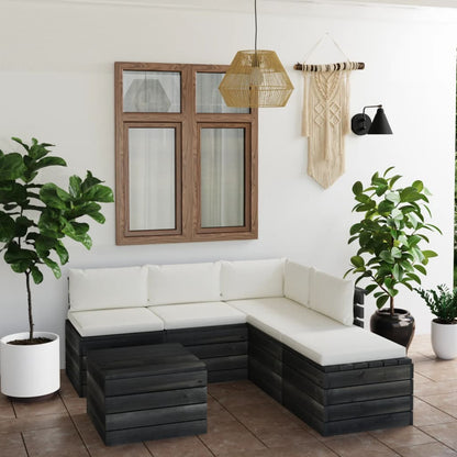 6 pcs conjunto lounge de paletes p/ jardim com almofadões pinho