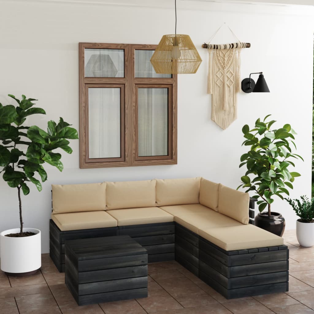 6 pcs conjunto lounge de paletes p/ jardim com almofadões pinho