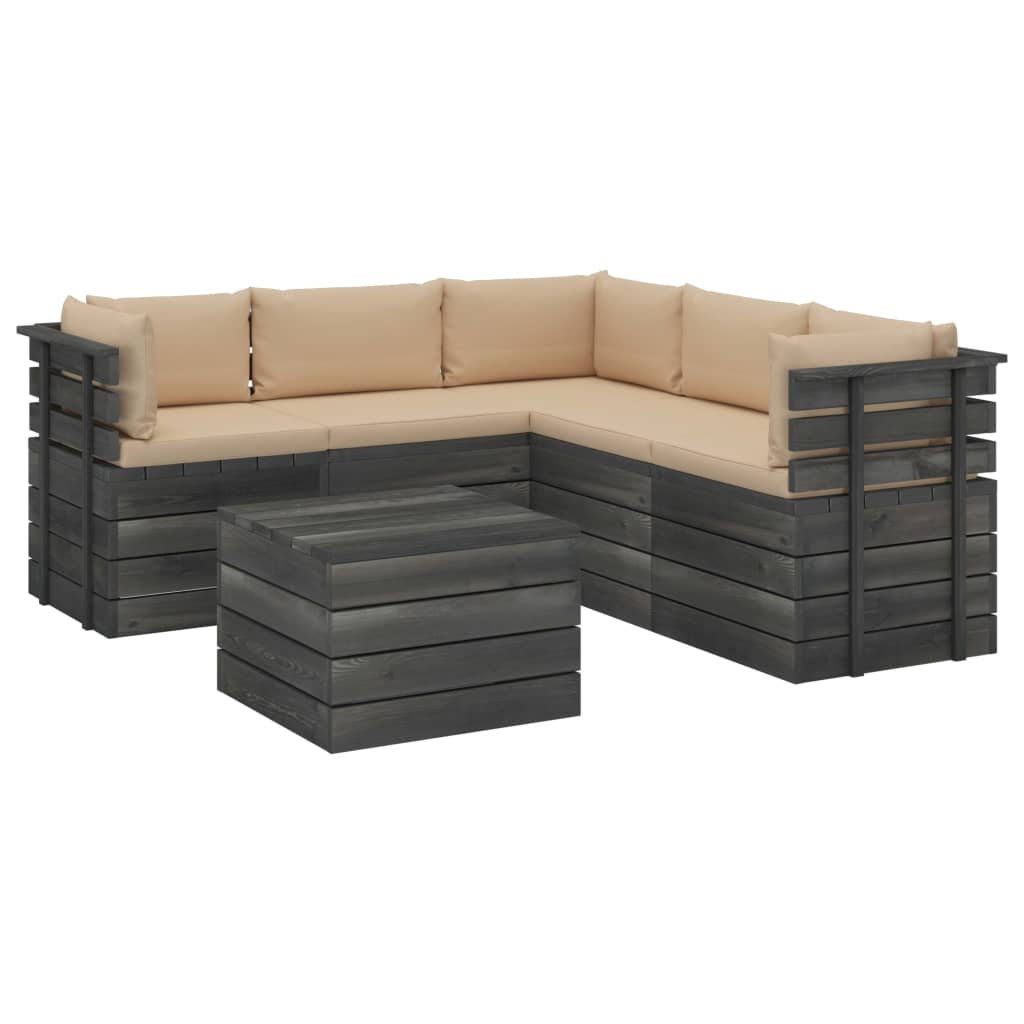 6 pcs conjunto lounge de paletes com almofadões pinho maciço