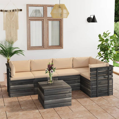 6 pcs conjunto lounge de paletes com almofadões pinho maciço