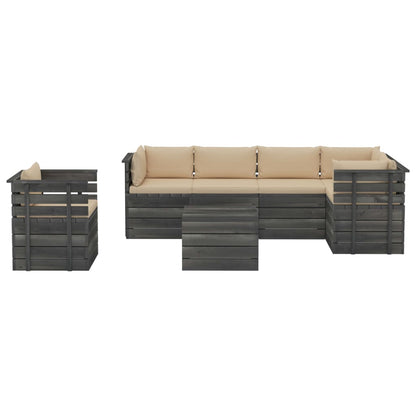 7 pcs conjunto lounge de paletes com almofadões pinho maciço