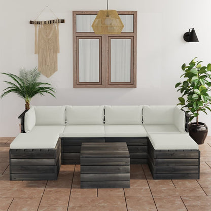 7 pcs conjunto lounge de paletes com almofadões pinho maciço