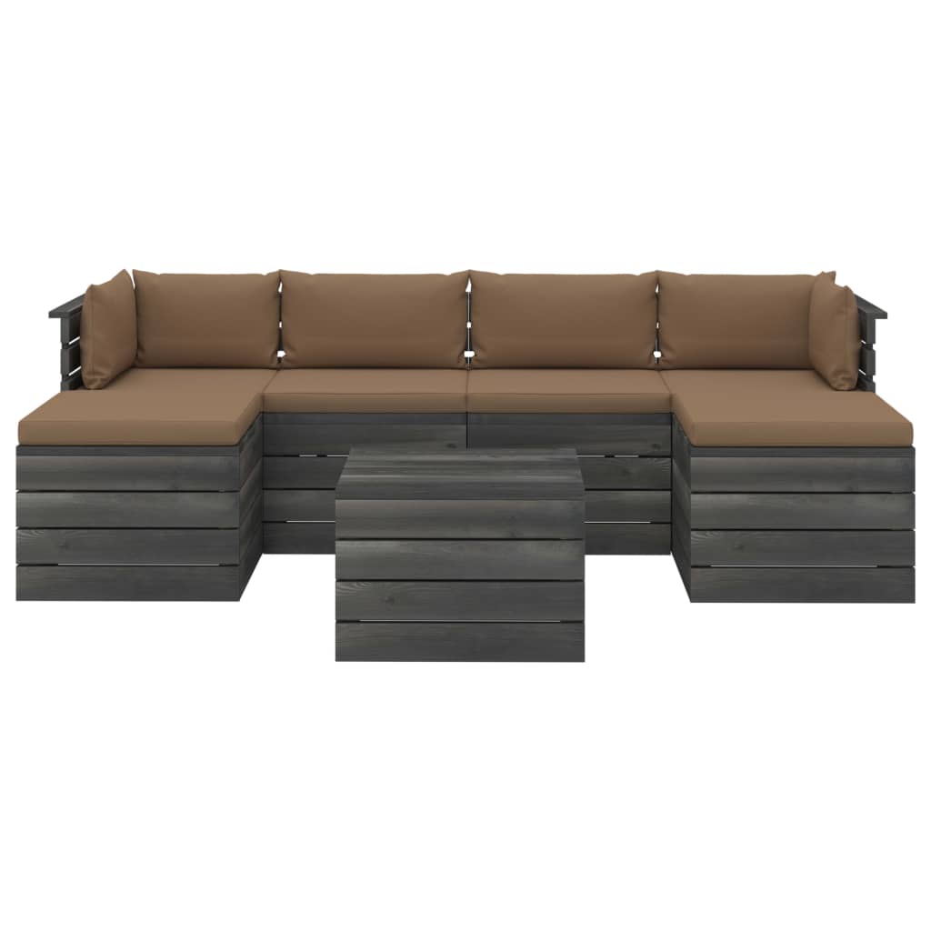 7 pcs conjunto lounge de paletes com almofadões pinho maciço