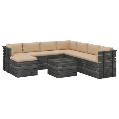 9 pcs conjunto lounge de paletes com almofadões pinho maciço