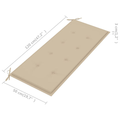 Banco Batávia c/ almofadão bege 120 cm teca maciça